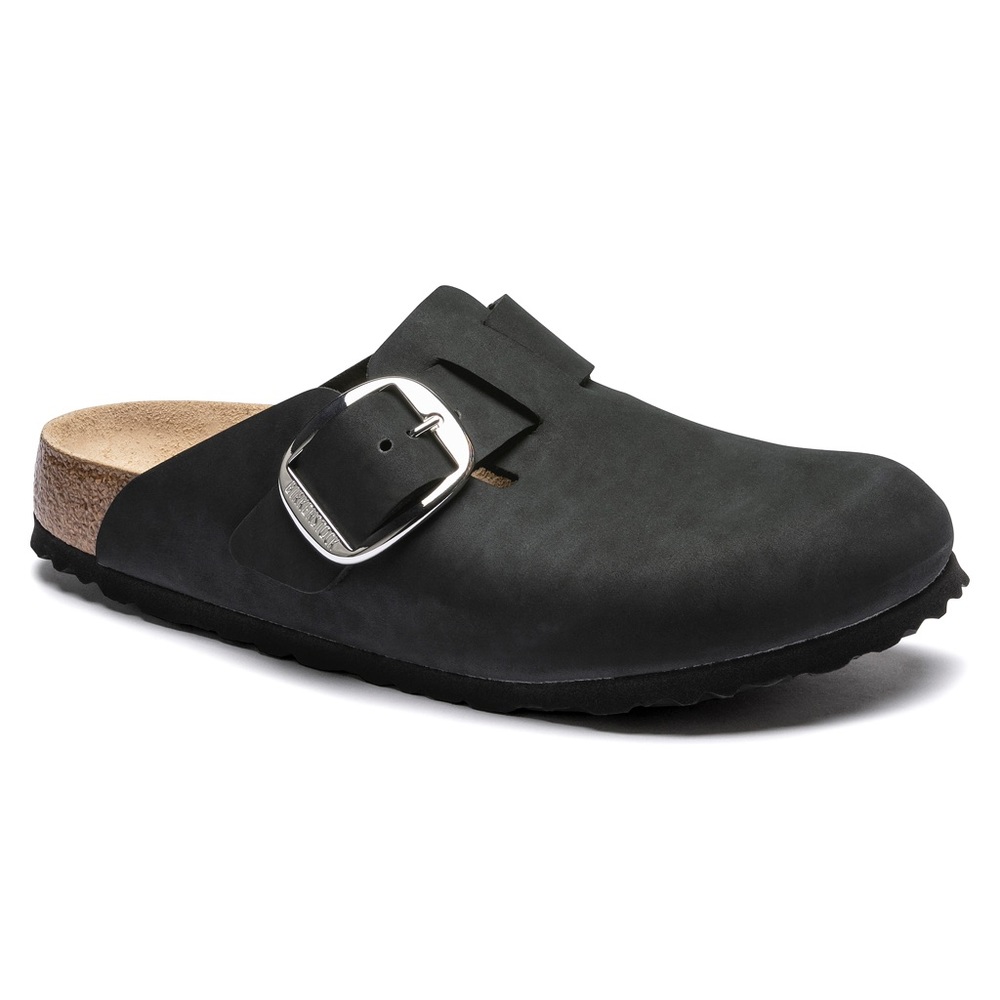 NIB Birkenstock Boston Big Buckle Black Nubuck Leather Narrow Width Select Size